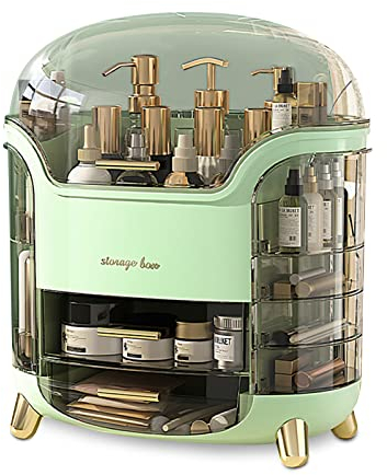 Galatée Moderner Tragbare Make Up Organizer Kosmetikbox Kosmetische Aufbewahrungs Box Mit Staubdichtem Deckel, Beauty Organizer Lippenstiftbox - Grün