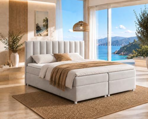 Best for Home Boxspringbett mit Bettkasten Trinity K-10 Bonellfederkern inkl. Topper 180x200 Silber