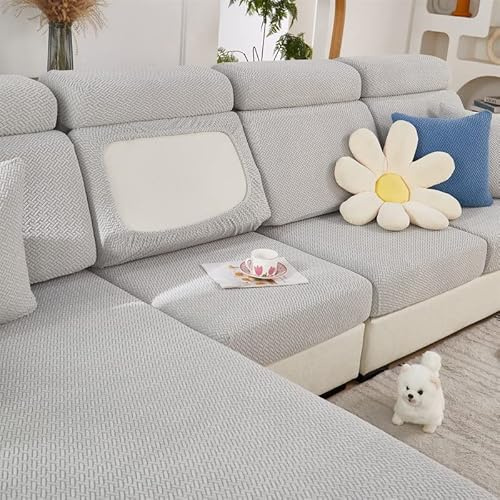 Fundas de cojín de asiento de sofá, fundas de cojín elásticas de repuesto, fundas de asiento de sofá antideslizantes para cojín de sofá, protección de muebles chaise longue en forma de L (Gris claro)