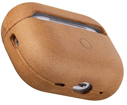 Maogoam Echt Leder Hülle für AirPods Pro 2 (2. Gen 2022-2024), Vintage Crazy Horse Leder Schutzhülle Case, Robuste Hartschale & Patina Oberfläche, Khaki Braun