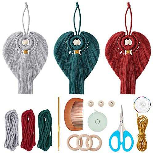 FREEBLOSS 3Set Engel Makramee Kit Weihnachtsengel Makramee Makramee Engel für Anfänger Set Makramee Weihnachten Kit für Erwachsene Makramee Weihnachtsengel Set Weihnachten Engel Makramee mit Anleitung