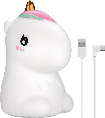 goobay 61649 - Luce notturna a LED a forma di unicorno, adatta come aiuto per addormentarsi, per allattare e cameretta dei bambini, 7 cambiamenti di colore e 3 modalità di illuminazione