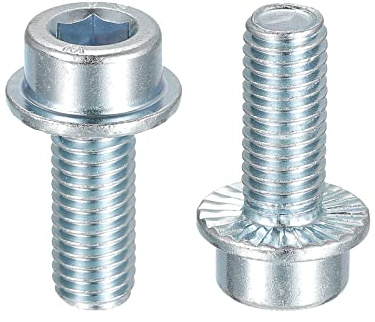 sourcing map M10x25mm Flanged Socket Head Cap Screws, 20pcs 8.8 Grade Carbon Steel Hex Socket Head Serrated Flange Bolts Machine Screws