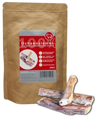 BARFAWAY Ochsenziemer, gefriergetrockneter Langer Kausnack für Hunde, 100% natürlich ohne Zusätze, Deutsche Herstellung, geruchsneutral, 300 g