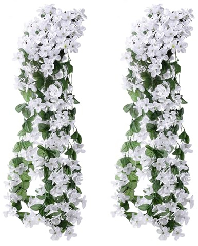 2 Pcs Artificial Flowers for Hanging Baskets 70cm Simulation Violet Flower Artificial Hanging Flowers Artificial Wisteria Vine Violet Ivy Flowers Plants for Garden Wall Wedding Party Home Decoration