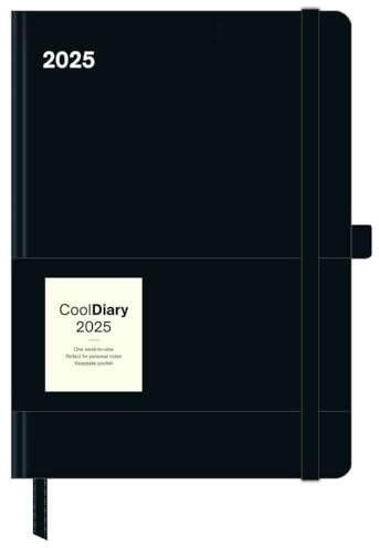 N NEUMANNVERLAGE - Black 2025 Cool Diary, 16x22cm, Taschenkalender mit Banderole und Lesebändchen, Tasche für Visitenkarte, Jahres- und Monatsübersicht
