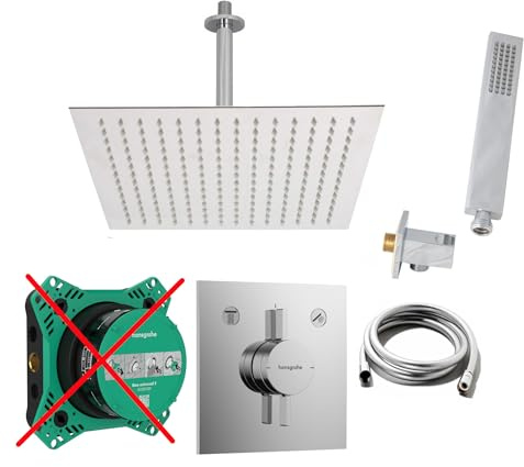 vanvilla Duschsystem Unterputz mit Duscharmatur Hansgrohe HG202-ob poliert | Duscharmatur von Hansgrohe DuoTurn E und vanvilla Regendusche Duschkopf eckig, Dusch-SET poliert