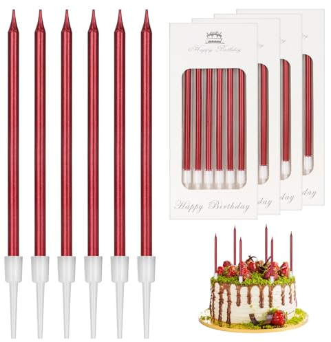 LFBEST 24 goldene Kerzen für Geburtstagskuchen, lange dünne Cupcake-Dekoration für Torte, Party, Hochzeit (Rot)