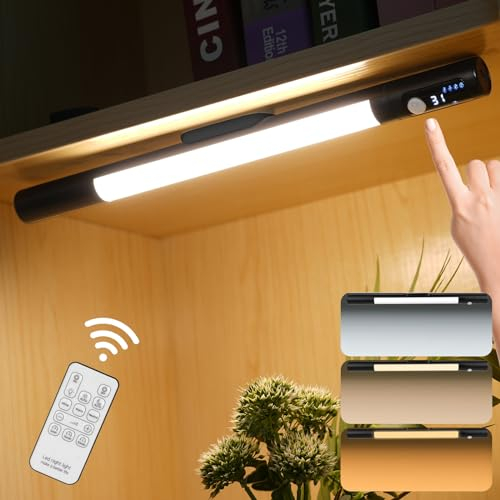 Vicloon Unterbauleuchte Küche LED,Schrankbeleuchtung mit Bewegungssensor,Mit Fernbedienung,Leistung Anzeige,LED Lichtleiste mit Aufladbar für Küchen,Schreibtische, Schränke-Schwarz