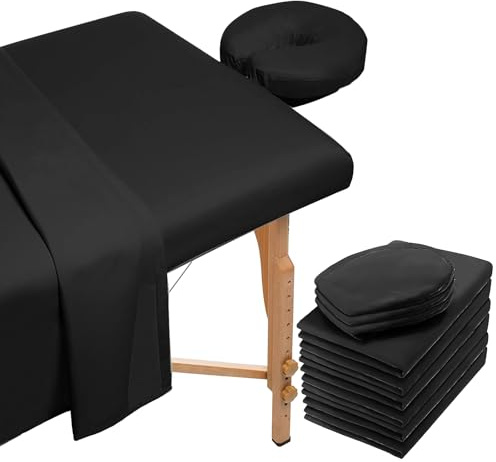 2 Sets Mikrofaser-Massageliegen-Set, 3-teiliges Schönheitsmassagebettbezug, inklusive Massageliegenbezug, Spannbettlaken, Gesichtsauflagenbezug für Schönheitssalon, Spa (Schwarz)