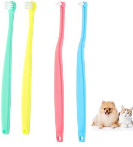 4stk Zahnbürste für Hunde und Katzen, Rund und Spitz Weiche Borsten Haustierzahnbürste Mikrokopf Zahnreinigungsbürste für Kätzchen Zahnpflege für Welpen Kätzchen (Farbe 2)