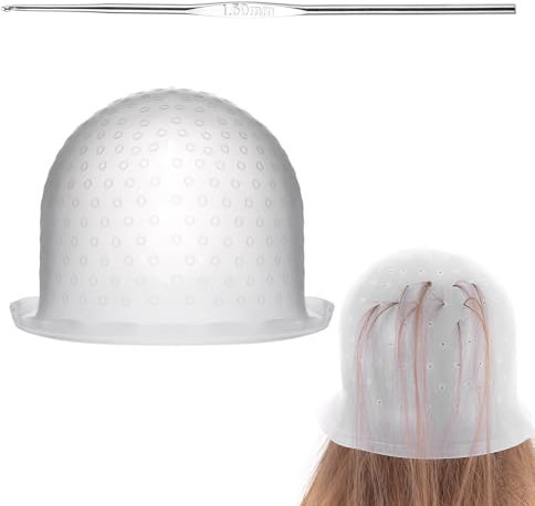 cobee Silikon Strähnchenhaube, Wiederverwendbar Highlight Kappe Stränchen mit Metall Haken Haare Färben Hervorhebung Friseurkappe DIY Färbung für Salon Haus Haarefärben Zubehör(Weiß)