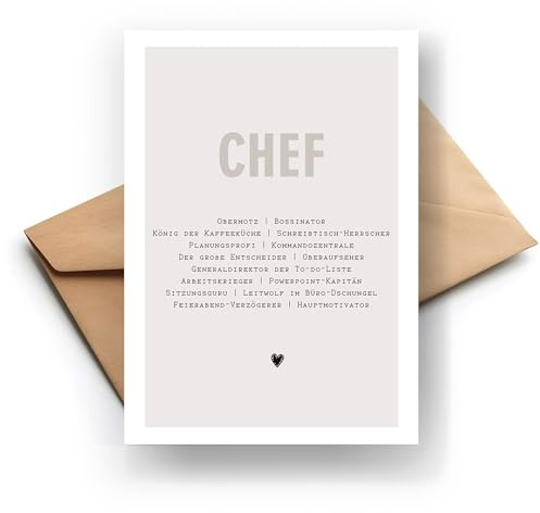 Chef Definition Klappkarte – Witzige Karte für den Chef | Hochwertige Glückwunschkarte | Originelle Geschenkidee | Handmade | 300g Papier | Grusskarte Inkl. Umschlag