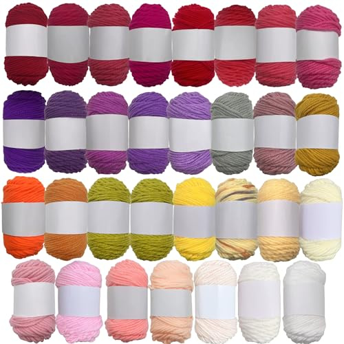 Yayatty - Ovillos de lana acrílica de 30 colores, 30 x 15 g, hilo de ganchillo y tejer
