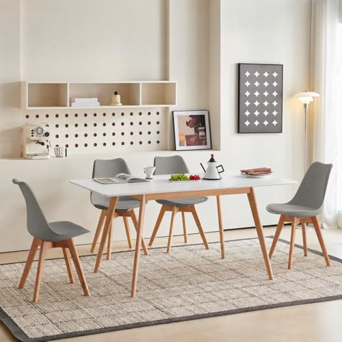 H.J WeDoo Esstisch Ausziehbar mit 4 Stühlen Esszimmergruppe, Rechteckig Küchentisch und 4er Set Esszimmerstühle Essgrupp für Wohnzimmer Küche Büro(120-160cm Weiß Tisch+4 Grau Stühle)