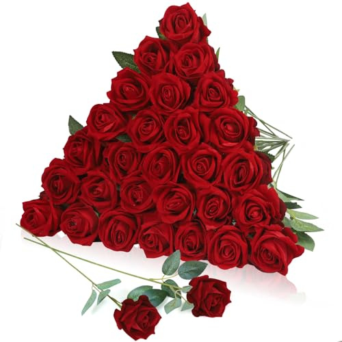 LPREUTWN Ramo de Rosas Artificiales de Seda con Tallos Largos para Bodas, Despedidas de Soltera, Fiestas, decoración del hogar (borgoña)