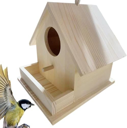 de madera para pájaros, de madera con poste, 6.9 x 7.2 x 6.8 pulgadas, adorable refugio colgante resistente a la intemperie, jardín, patio, pájaros silvestres, cabaña para exteriores