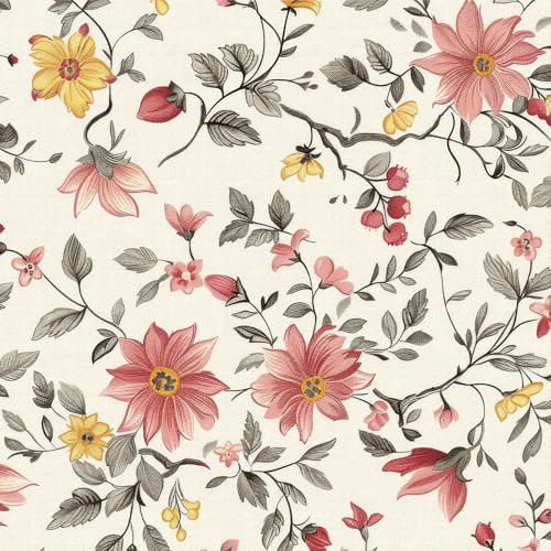 LZH-LP Papel Pintado Autoadhesivo, 44x600CM Floral Vintage sin Costuras Papel de Contacto Autoadhesivo Papel Tapiz Removible con Estampado de Hojas Película Decorativa