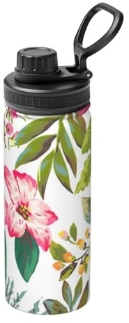 Bouilloire de sport isotherme en acier inoxydable 304, 532 ml, motif fleurs d'hibiscus