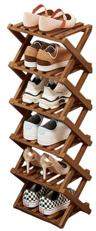 XUDREZ Schuhregal aus Holz, zusammenklappbar, platzsparender Bambus-Aufbewahrungs-Organizer, ohne Installation, schmaler Schuhständer für kleine Räume und Ecken