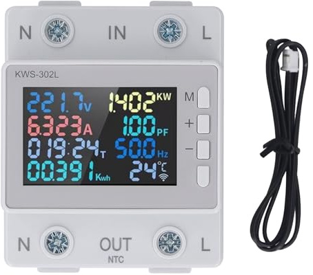 Compteur d'électricité monophasé, Color LCD Afficher le Voltmètre de Courant de Tension Multifonctionnelle Ammeter 63A