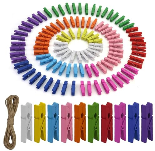 110Pcs Pinzas De Ropa De Madera De Colores,Madera 3,5cm con Muelle Antióxido,Pinzas Resistentes para Tender Ropa,Manualidades Y Decoración,Multicolores