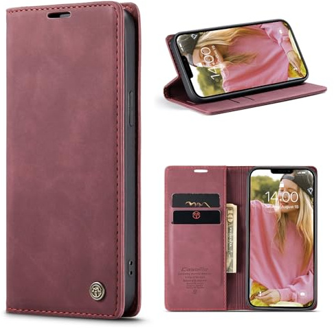 Phernykas Skal för iPhone 13 Case, Läderfodral Plånbok Skal, [TPU-skal] [Kortplatser] [Kickstand] stöttåligt folio flipfodral Wallet Leather Cover för iPhone 13, Rosa