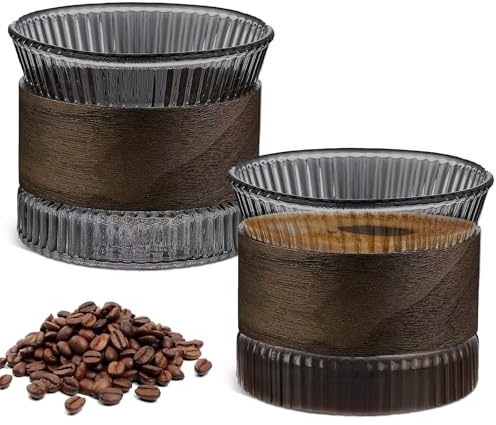Uppsättning av 2 espressomuggar i glas – 150 ml cappuccino-koppar med valnöt, trämuggshylsa, espressokoppar, set med cappuccino-glas, mokka, koppset för kaffeälskare