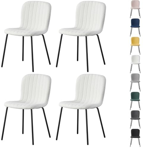 mcc direct Set of 4 Soft Fabric Dining Chairs with Upholstered Seat and Metal Legs for Dining Room, Living Room and Kitchen Room - New Bella (Beige)