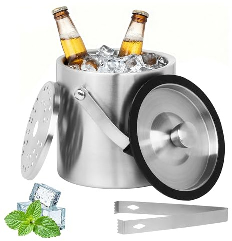 1.6 L Cubiteras Acero Inoxidable, Cubitera Hielo con Tapa, Pinzas y Rejilla de Goteo,Cubiteras para Hielo con Tapa para Fiestas,Cerveza,Cócteles,Vino Frío