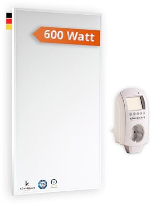 Könighaus Infrarotheizung 600 W - Smart Thermostat - Eco-Modell - 8-16 m² | Weißer Rahmen, TÜV SÜD, 5 Jahre Herstellergarantie, Elektroheizung mit Überhitzungsschutz