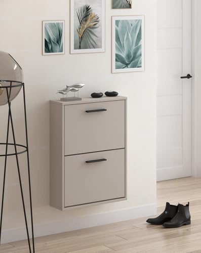 Meyvaser.com Ecommerce Company Scarpiera con 2 porte, mobile per scarpe stretto in colore beige, dimensioni: 73 cm (altezza) x 54 cm (larghezza) x 18 cm (profondità)