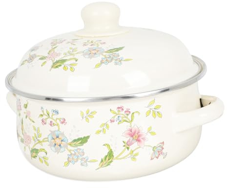 Alipis 1.1l Double-Handle Enamel Stock Pot Thickened Flat Bottom Cooking Pot for Soup and Chinese Medicine Stewing