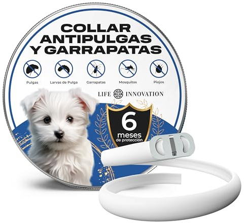 Collar Antiparasitario para Perros, 6 Meses de Protección contra Pulgas, Garrapatas y Mosquitos - 100% Natural, Impermeable, Ajustable, para Todos los Tamaños.