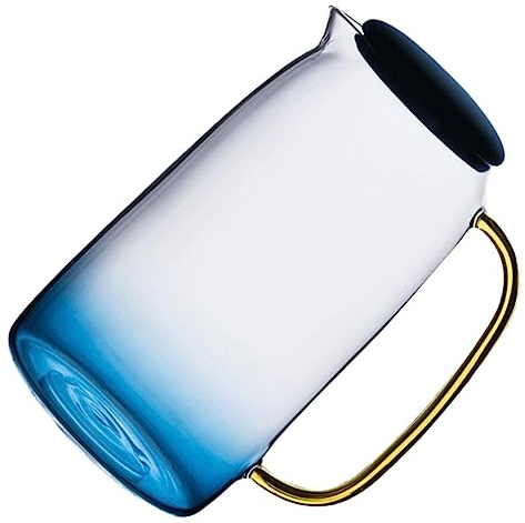 Hemobllo Jarra de Vidrio Grande Capacidad Resistente al Calor con Tapa de Silicona Azul Contenedor de Agua Transparente con Asa Ancha para Uso Doméstico y Bebidas Frías