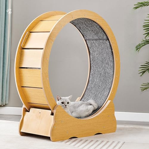 UUE Katzenlaufrad 96cm Laufband mit Abnehmbaren Teppichboden Laufrad Katze Laufen Super Leise Katzen Laufrad Katze Katzenrad Katzenlaufrad XXL Holzfarbe für Katzen bis 10 kg