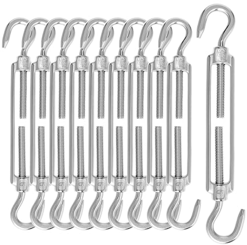 QWORK® 10 Stück M6 Spannschloss 304 Edelstahl, Verstellbare Haken Und Haken Drahtspanner, Spannhaken