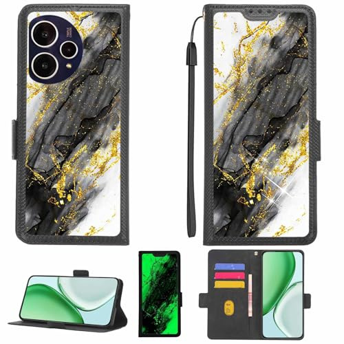 Aroepurt fodral kompatibelt med Cricket Outcast 2 5G telefonfodral flipskydd [med härdat glas skärmskydd] [RFID-blockering] [Guldglitter + lysande] LPT-HDL