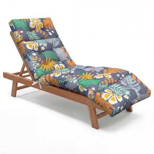 Awoyep Outdoor Liegenauflage Auflage Gartenliege: 183x53 cm Wasserdicht Gartenkissen mit Haltegurten Dickes für Sonnenliege Liegestuhl Auflagen für Deckchair Sitzauflage Balkon und Pool (Flower)