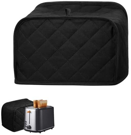 Toaster Cover 2 Slice, Universal Size Dust Toaster Covers 2 Slice Wide Slot Dust Cover for Small Kitchen Appliances, Universal Fits Most Toasters, Quilted Cotton & Linen, Black