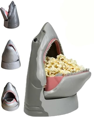 Shark Popcorn Bucket, 50th Anniversary BPA-Free Silicone Reusable Snack Bowl - Shark-Shaped Collectible Holder for Movie Nights, Home Theater, Parties-Gifts - Fun Home Decor for Shark Lovers