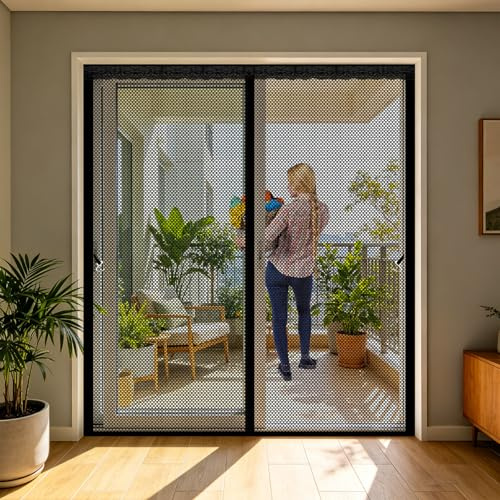 Zanzariere Magnetiche 93 x 200 cm Anti Zanzare Insetti, con Calamita & Pesi, Chiusura Automatica, con Nastro Adesivo, Tenda Antizanzare Magnetica per Balcone Soggiorno, Nero