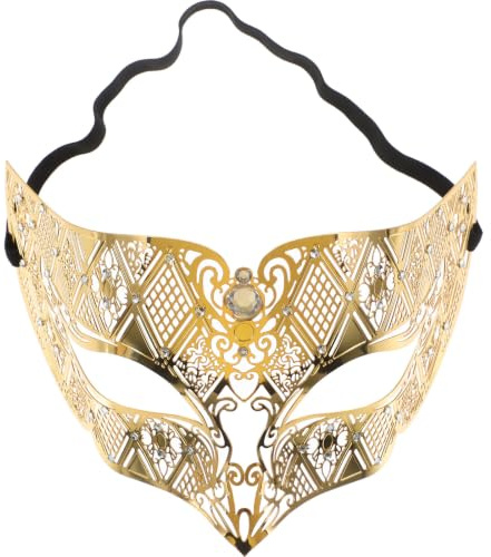 Abaodam Masque Métallique Or à Demi-visage pour Carnaval et Fêtes Costumées Orné de Cristaux et Artisanat en Fer Fin pour Hommes et Femmes