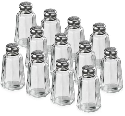 New Star Foodservice 22186 Glass Salt and Pepper Shaker with Stainless Steel Mushroom Top, 2-Ounce, Set of 12