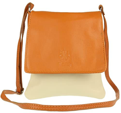 Girly Handbags Sac bandoulière en cuir véritable Vera Pelle pour femme Sac messager Holiday Tan Ivoire
