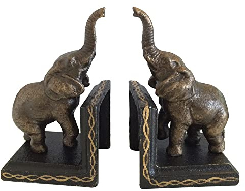 Buchstütze Elefant 2 Stück Buchständer Gusseisen Kolonialstil Antik-Stil