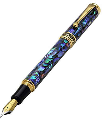 Xezo Naturel Nouvelle-Zélande Paua Coquillage 18-k Plaqué or Stylo à plume avec pointe fine Bouchon à visser (Maestro Coquillage Fpg-1)
