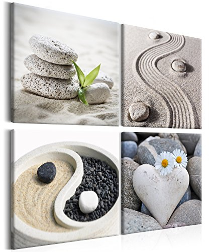 murando - Wandbilder Zen 40x40 cm 4 Teilig je 20x20 - Bilderset auf Vlies Leinwand Bilder Kunstdruck modern XXL Wohnzimmer Schlafzimmer Bild mehrteilig - Jing-Jang Steine beige Natur b-B-0234-b-i
