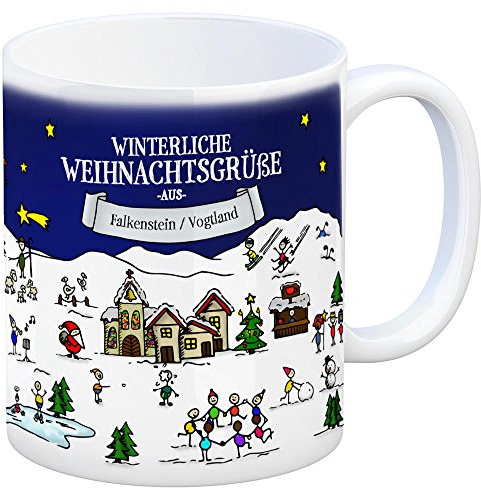 trendaffe Falkenstein/Vogtland Weihnachten Kaffeebecher mit winterlichen Weihnachtsgrüßen - Tasse, Weihnachtsmarkt, Weihnachten, Rentier, Geschenkidee, Geschenk