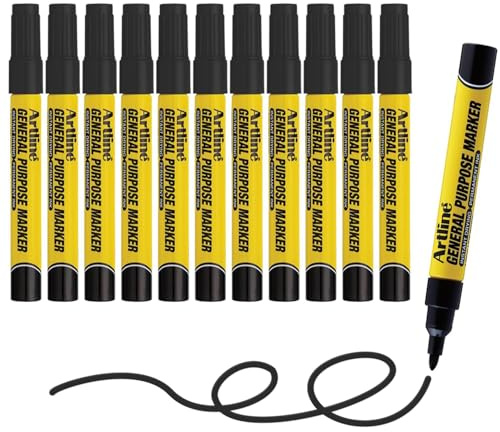 Artline General Purpose Permanent Markers | Professional Series |For Most Surfaces | EKPR-GPM | 1.5mm Bullet Tip | Pack of 12 | Black Marker Pens